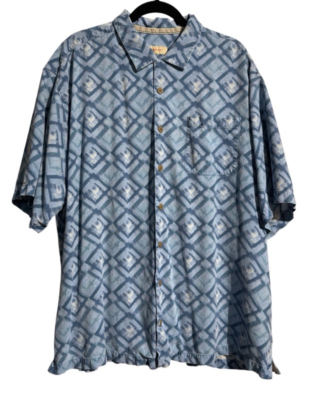 Tommy Bahama 100% Silk Button-Up Shirt Geometric Print Size 2XL Resort Wear